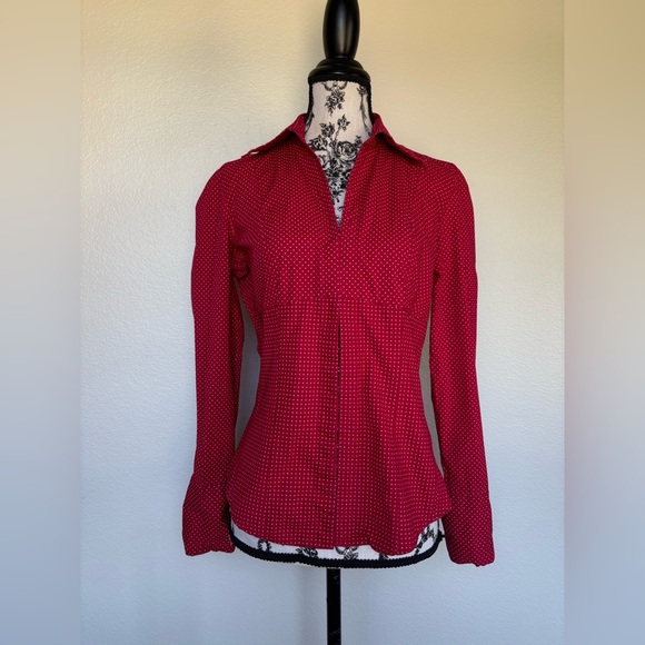 Cato Tops - Cato Red Button Down Shirt with gray Dots